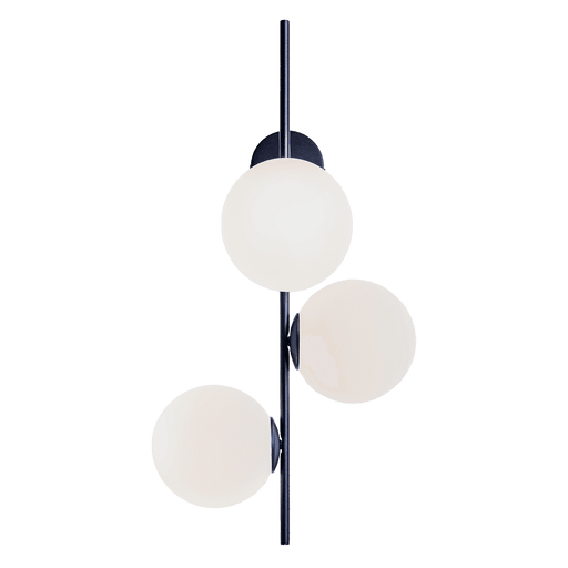 Applique BOBLER industriale nera con tre globi di vetro bianco opaco, design moderno e funzionale, ideale per ambienti eleganti - SKU: LP048BOBLW-1CON-02