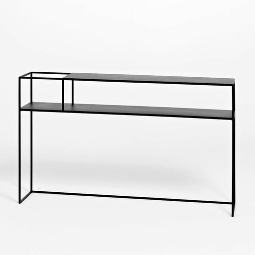 Console SENSO FLOWER METAL 120x25 in metallo nero, con ripiano superiore e inferiore, stile industriale elegante, perfetta per ingresso o soggiorno