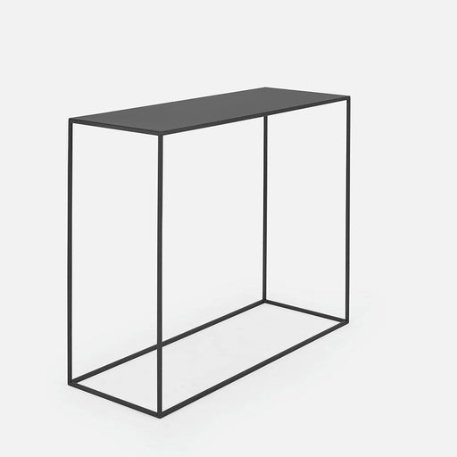 Vista frontale della consolle TENSIO METAL 100x35 nero con struttura in metallo nero e piano in colore scuro, stile contemporaneo.