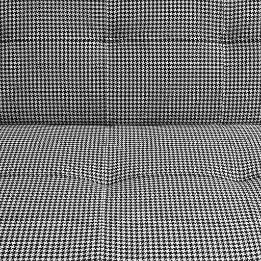 Dettaglio tessuto in pattern Houndstooth nero e bianco, rivestimento elegante e resistente, perfetto per arredi moderni.