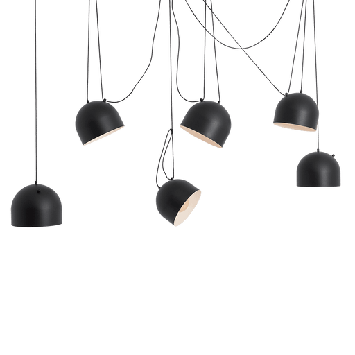 Lampada a soffitto industriale Popo L 6 nera con paralumi in metallo, design moderno, sospensione con cavi esposti, ideale per interni contemporanei - SKU: LP011POPOL6-02