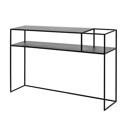 Console Senso Flower Metal nero con struttura in metallo nero e piano in materiale resistente, design industriale elegante, dimensioni 120x25 cm.