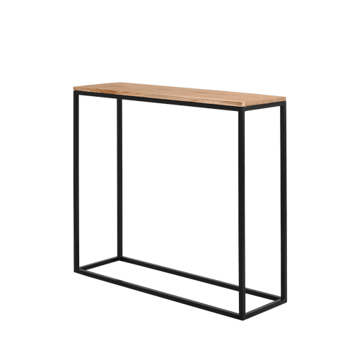 Credenza in rovere nero con struttura in metallo nero, superficie in legno chiaro, design minimalista, ideale per soggiorno o ingresso - SKU: TD003JUL-92-1F-8021-9005