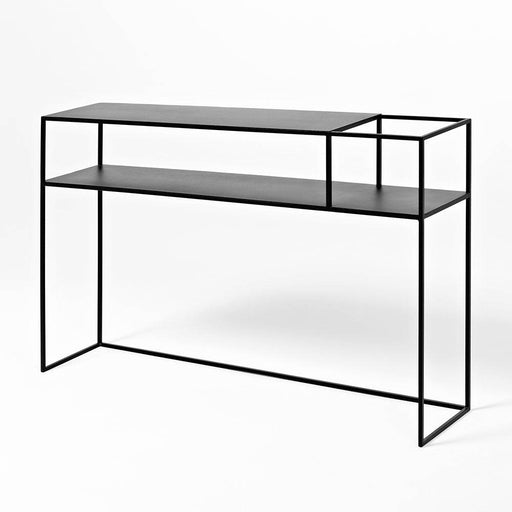 Console Senso Flower Metal nero con struttura in metallo nero e piano in superficie, ideale per ingresso o soggiorno, stile industriale.