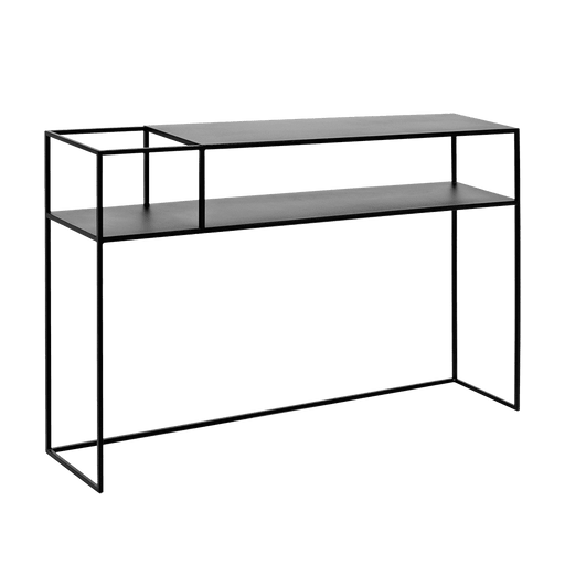 Consolle industriale SENSO FLOWER METAL 120x25 in metallo nero, con piano in legno o metallo, design minimalista, ideale per ambienti contemporanei - SKU: TB007SENSKONFL-120-25-L-9005