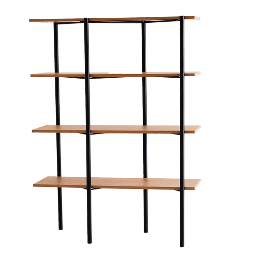 Scaffale RAVE BASIC 110 in rovere e nero con ripiani in legno e struttura in metallo nero, ideale per arredamento moderno e funzionale