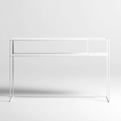 Dettaglio della console Senso Flower in metallo bianco, con design industriale, perfetta come mobile decorativo in ambienti urbani.