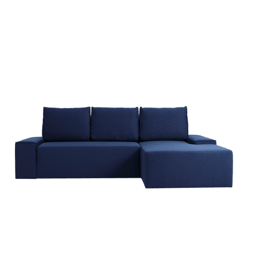 Divano letto angolare in tessuto blu scuro con schienali imbottiti, design moderno e funzionale per salotti eleganti - SKU: SF037FLOPP-P-ET80