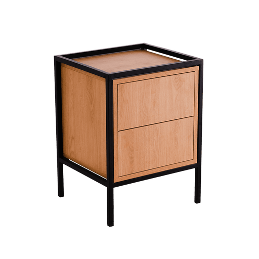 Scaffale con struttura in metallo nero e ante in legno chiaro, mobile versatile con cassetti, ideale per ambienti moderni - SKU: TD010SKAP1R1-2D-9005