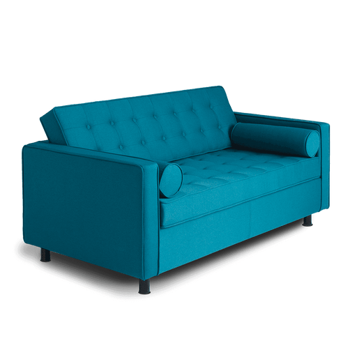 Divano 2 posti in stile Chesterfield nero, rivestimento in tessuto blu, design elegante e moderno, dimensioni compatte, SKU: SF025TOP2-ET85