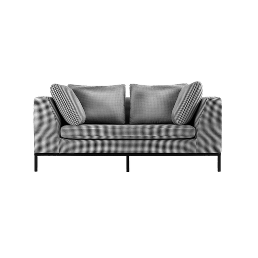 Divano 2 posti Ambient Dark Pepita Nero con rivestimento in tessuto a motivo check nero e bianco, struttura in metallo nero, ideale per soggiorno moderno