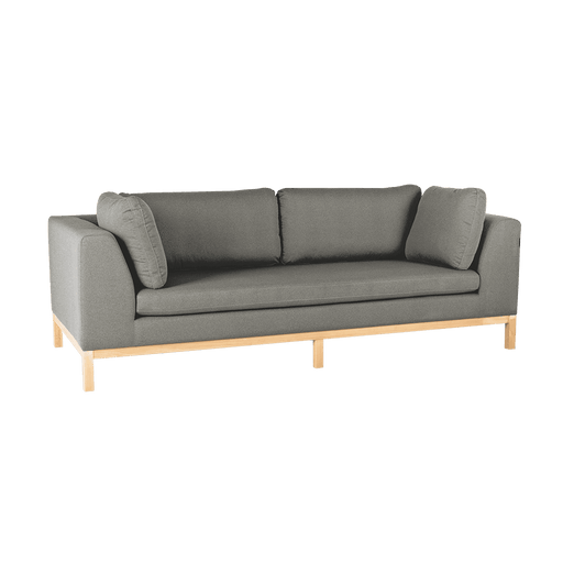 Divano letto 3 posti Ambient Wood naturale in tessuto grigio con struttura in legno chiaro, design minimalista e confortevole
