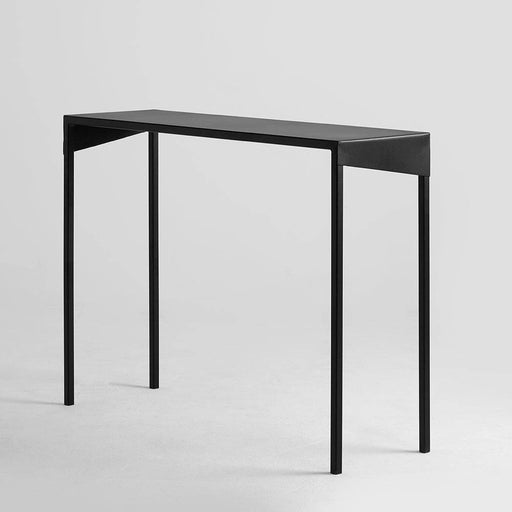 Console Obroos Metal nera con design minimalista, superficie liscia e struttura in metallo nero, perfetta per ambienti moderni