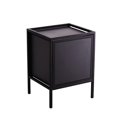 Mobili versatile in legno di quercia e metallo nero, piccolo comodino con superficie piatta e struttura a quattro gambe, ideale per interni moderni - SKU: TD010SKAPBL1R1-O-9005