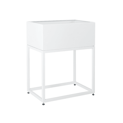Fioriera bianca FIORINA in metallo con design scandinavo, dimensioni 50x30x60 cm, ideale per piante fino a 20 cm, stile elegante e funzionale.