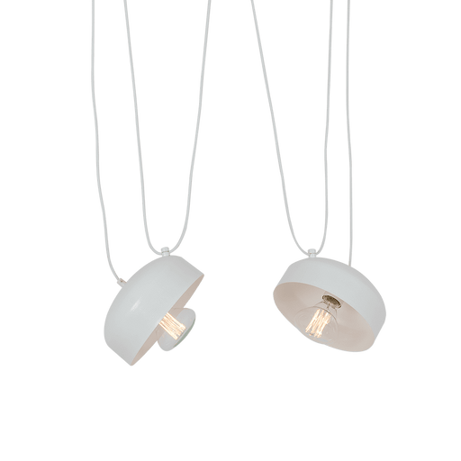 Lampada da soffitto moderna bianca con design industriale, forma rotonda e fili sottili, illuminazione con lampadina visibile, SKU: LP011POPOFLL2-01