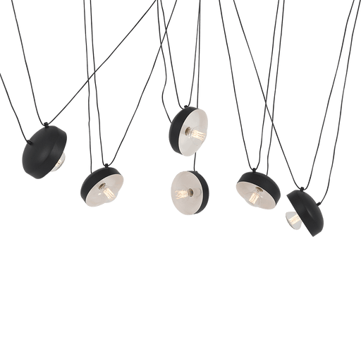 Lampada da soffitto industriale Popo FLAT 6 nera con design moderno, cavi esposti, diffusore in vetro trasparente, stile unico