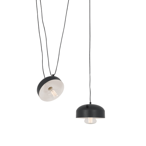 Lampada da soffitto moderna con paralume nero e interno bianco, design industriale con lampadina visibile, ideale per ambienti contemporanei