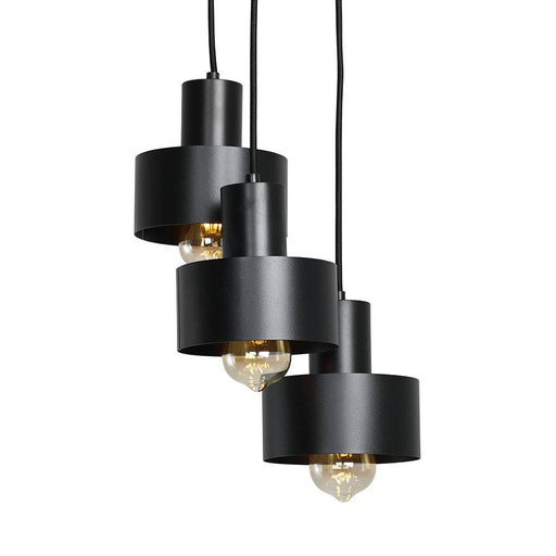 Lampada sospensione Fay Kolo 3 nera in acciaio verniciato, design minimalista con tre luci a bulbo, perfetta per soggiorno o ufficio