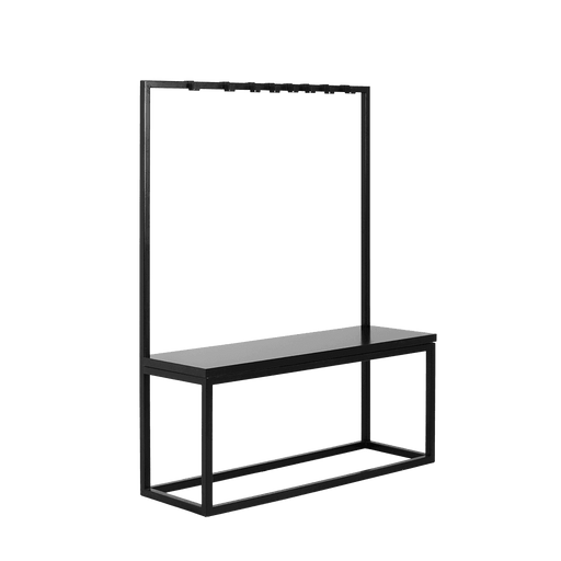 Portaabiti con panca NEXT 120 nero, struttura in metallo nero, panca piatta in legno nero, design minimalista per ingresso o camera