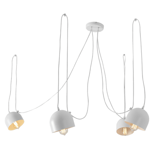 Lampada a sospensione industriale Popo 4 bianco con cavi a vista e lampadine esposte, design moderno e stile contemporaneo, SKU: LP011POPO4-01