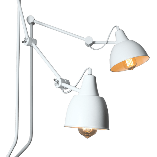 Lampada da parete bianca COBEN WALL 2 con bracci articolati in stile minimalista e industriale, con portalampada visibile e finitura opaca