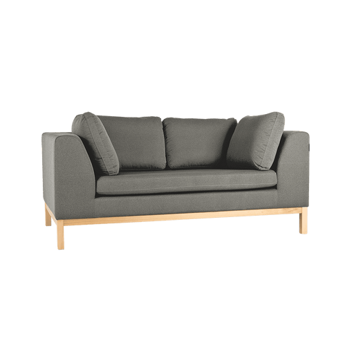 Divano 2 posti in tessuto grigio con struttura in legno naturale, design minimalista e comodo, ideale per soggiorno moderno - SKU: SF036AMBDR2-ML84