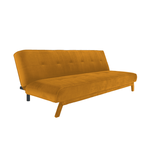 Divano letto moderno 3 posti in velluto color senape con gambe in legno, design contemporaneo, ideale per soggiorno e ospiti, SKU: SF035MODL-RV41