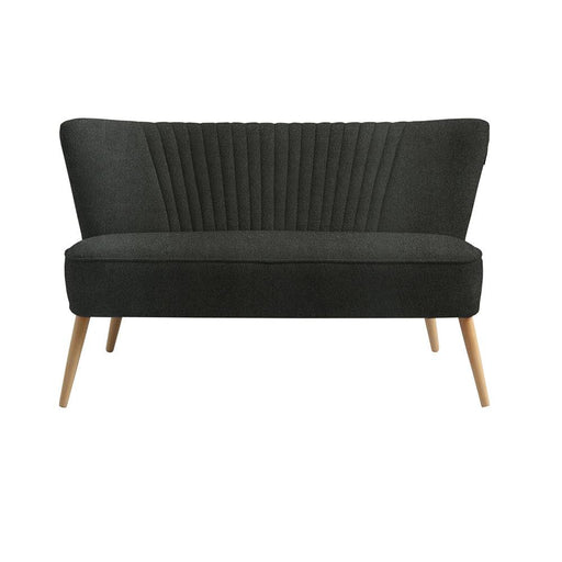 Divano due posti in tessuto nero con schiena alta e gambe in legno chiaro, stile retrò, ideale per soggiorno moderno, SKU: SF041HAR2-RV96