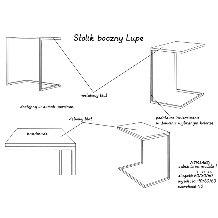 Tavolino laterale LUPE Metal 30, Nero
