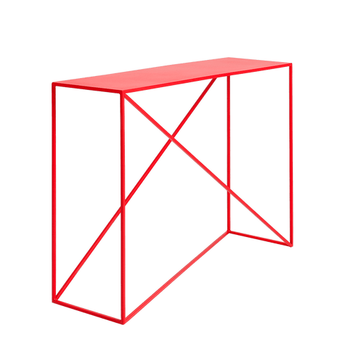 Console in metallo rosso con struttura geometrica, superficie piana liscia, stile industriale, ideale per arredi moderni, SKU: TD004MEMK100-03