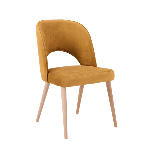 Sedia confortevole in legno con rivestimento in velluto color passion fruit, design elegante e moderno, gambe in legno chiaro, SKU: CH007BUKO-RV41
