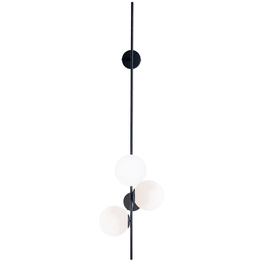 Applique BOBLER nero con tre globi di vetro bianco opaco, design industriale, lampada da parete moderna, SKU: LP048BOBLW-2CON-02