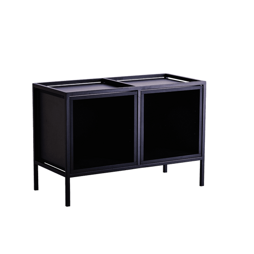 Credenza nera moderna con cassetti in legno e struttura in metallo, ideale per soggiorno o ufficio, SKU: TD010SKAPBL2R1-2B-9005