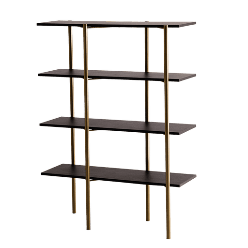 Scaffale RAVE BASIC 110 in nero e oro con ripiani in legno e gambe in metallo dorato, design elegante e pratico per soggiorno o ufficio