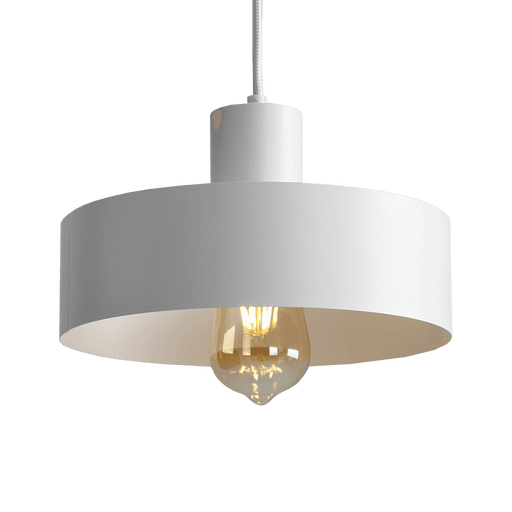 Lampada a sospensione bianca con paralume in acciaio verniciato, design moderno e minimalista, con lampadina visibile, SKU: LP001FAY-1M-01