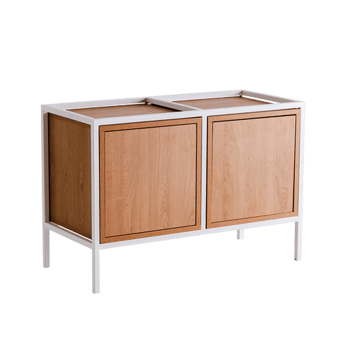 Credenza moderna bianca con ante in legno chiaro, struttura in metallo bianco, ideale per interni eleganti e funzionali - SKU: TD010SKAP2R1-2O-9003