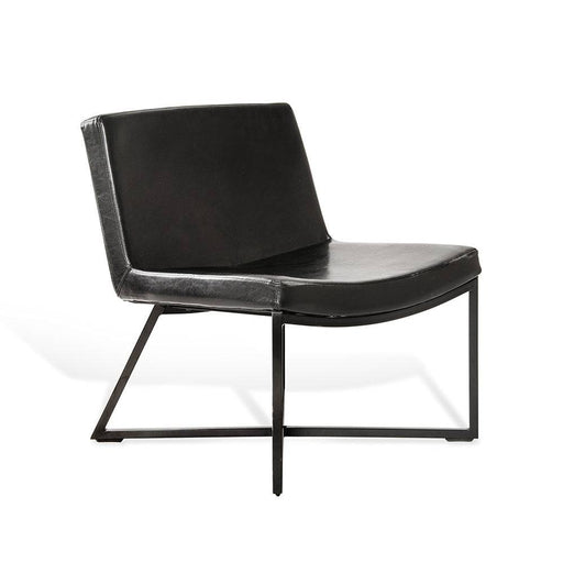 Poltrona moderna in ecopelle nera con struttura in metallo nero, design elegante e lineare, ideale per soggiorno o ufficio, SKU: AC072ZER-02TAP