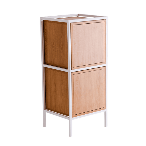 Comò bianco con ante in legno chiaro e struttura in metallo bianco, mobile versatile e durevole per interni moderni - SKU: TD010SKAP1R2-2O-9003