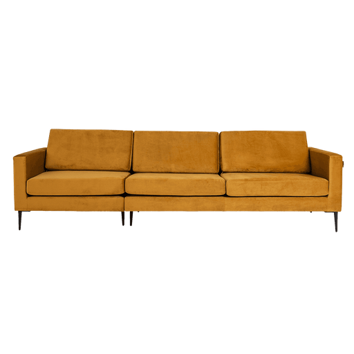 Divano 4 posti in velluto color senape con gambe in metallo nero, design elegante e moderno, ideale per soggiorno di stile - SKU: SF042VERG4-RV41