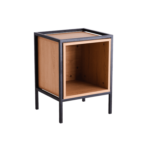Mobili moderno con struttura in metallo nero e pannelli in legno naturale, design minimalista per soggiorno o camera - SKU: TD010SKAP1R1-B-9005