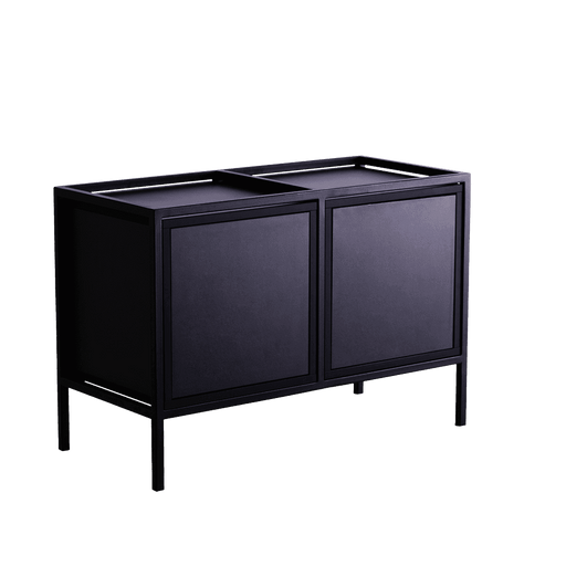 Credenza nera moderna con struttura in metallo e ante in legno, design minimalista, ideale per soggiorno o ufficio, SKU: TD010SKAPBL2R1-2O-9005