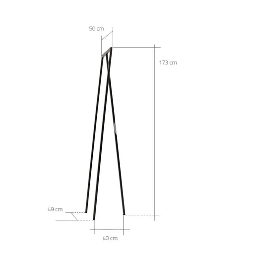 Dettaglio laterale dell'appendiabiti KAYA S nero con dimensioni e altezza di 173 cm, struttura in metallo resistente e moderna