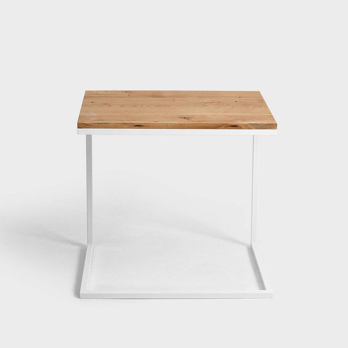 Tavolino da Caffè LUPE 60 Legno Massello, Rovere, Bianco