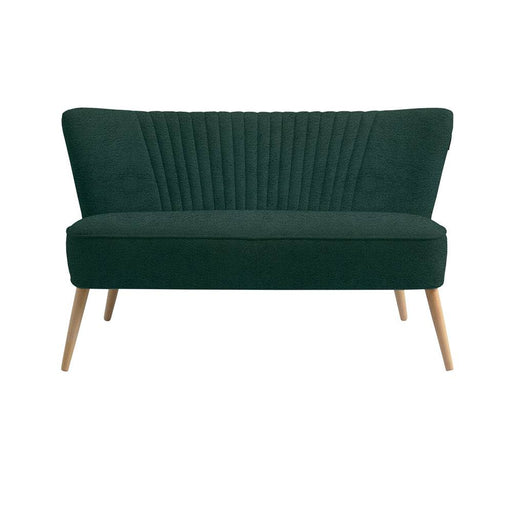 Divano HARRY 2 posti avocado in tessuto verde scuro con schiena alta, gambe in legno chiaro, stile retrò e design moderno, SKU: SF041HAR2-RV38