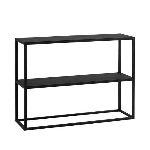 Consolle moderna in metallo nero con doppio ripiano, design minimalista, ideale per soggiorno o ingresso, SKU: TD003JUL-75-2F-9005