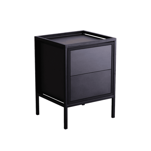 Comodino nero con due cassetti in stile minimalista, struttura in metallo resistente, ideale per soggiorno o camera da letto - SKU: TD010SKAPBL1R1-2D-9005