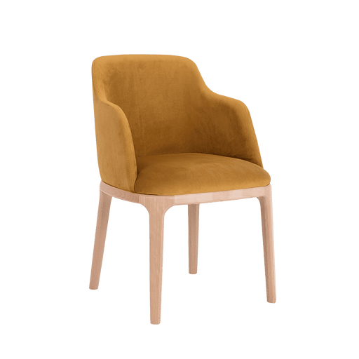 Sedia LULU con braccioli in velluto color senape, struttura in legno chiaro, design vintage elegante, ideale per ambienti raffinati - SKU: CH006LULUARM-RV41