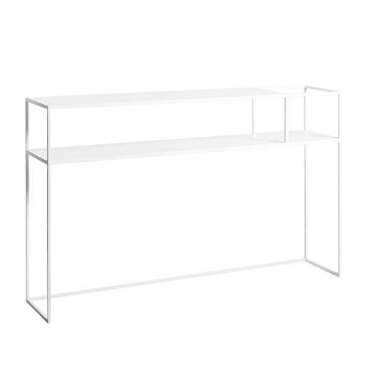 Console Senso Flower in metallo bianco, struttura sottile e lineare, ideale per interni moderni e minimalisti, dimensioni 120x25 cm.