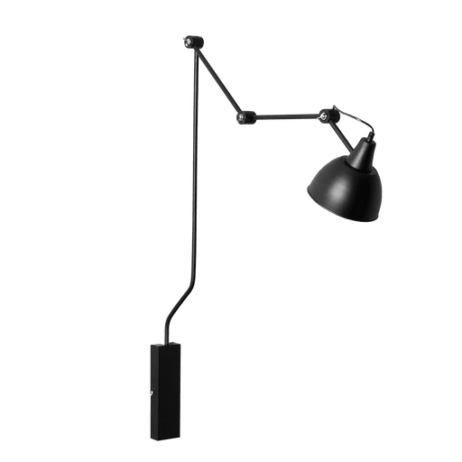 Lampada da parete minimalista nera Coben Wall con braccio regolabile in metallo, design originale per spazi pubblici e interni moderni